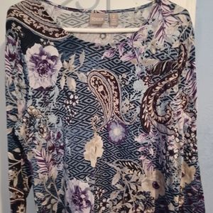 Chicos size 2 values and grape floral-paisley top